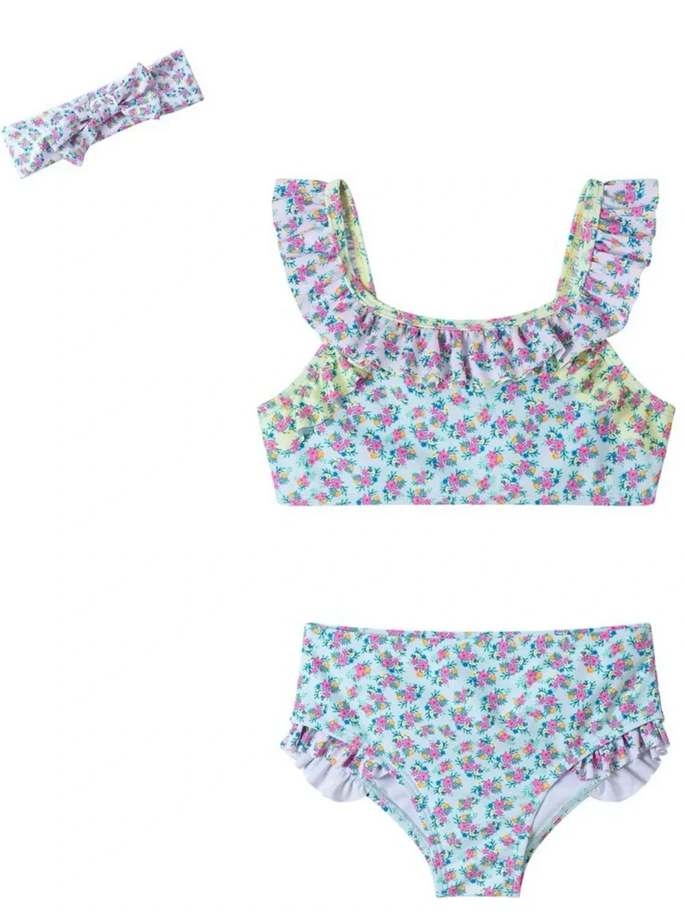 Andy & Evan Girls Floral Ruffle bikini set matching headband 3T NEW